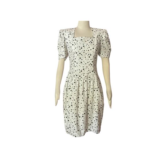 90s NWT David Warren NY Bonwit Teller White & Black Polka Dot Career Dress Sz 8 - Picture 1 of 7